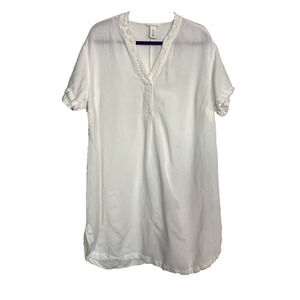 H&H Tunic Dress Womens Medium White V-Neck Linen Blend Curved Hem